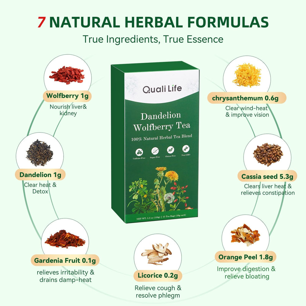 QualiLife Dandelion Wolfberry Tea ingredients with chrysanthemum and cassia