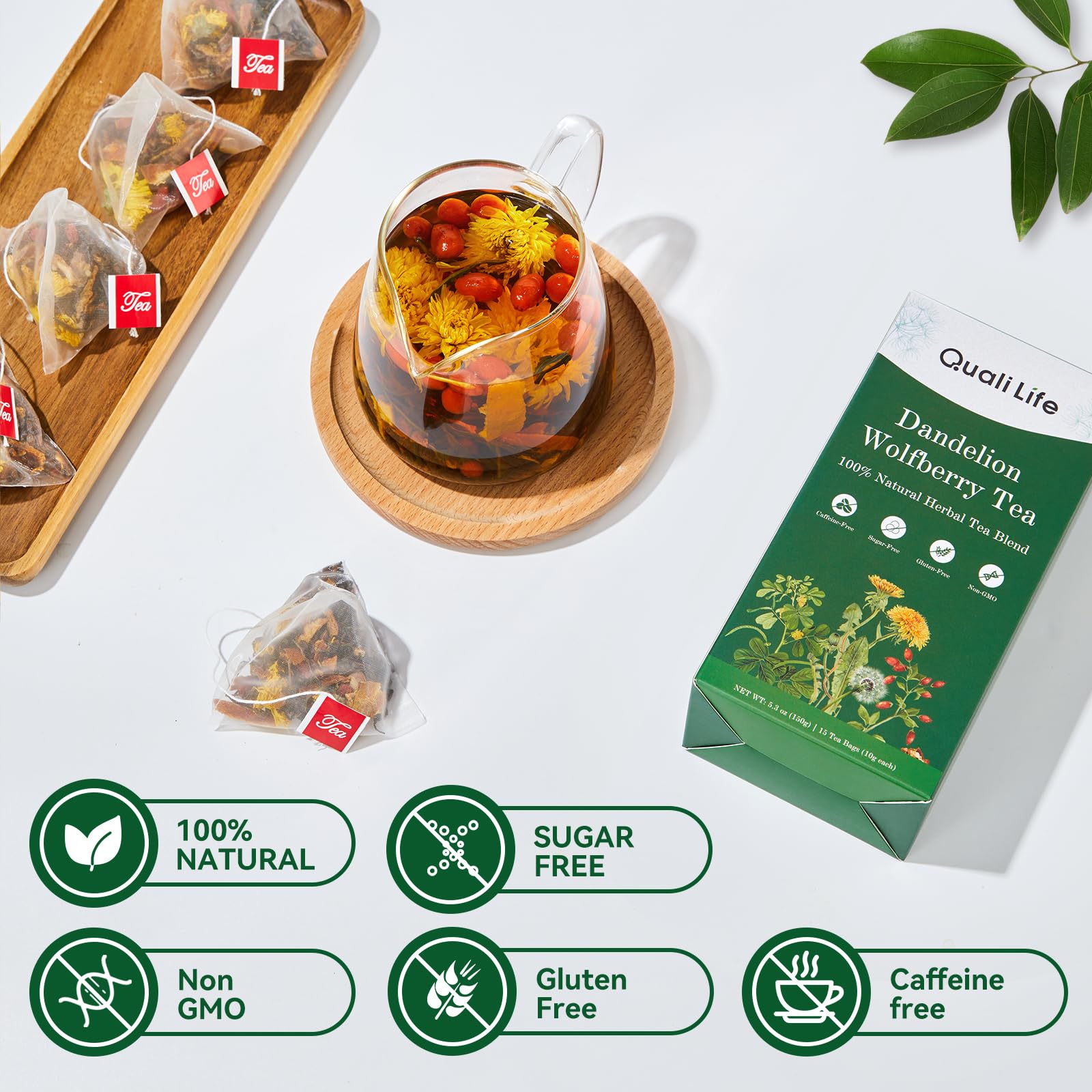 QualiLife Dandelion Wolfberry Tea biodegradable packaging and sachets