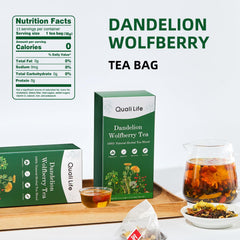 QualiLife Dandelion Wolfberry Tea steeping cup ready for a refreshing hot brew