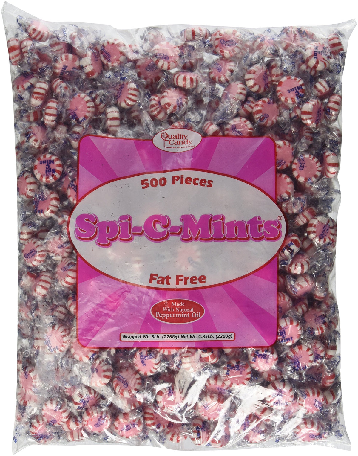 Quality Candy Company Spi-C-Mints 5lb bag with resealable packaging for easy sharing.