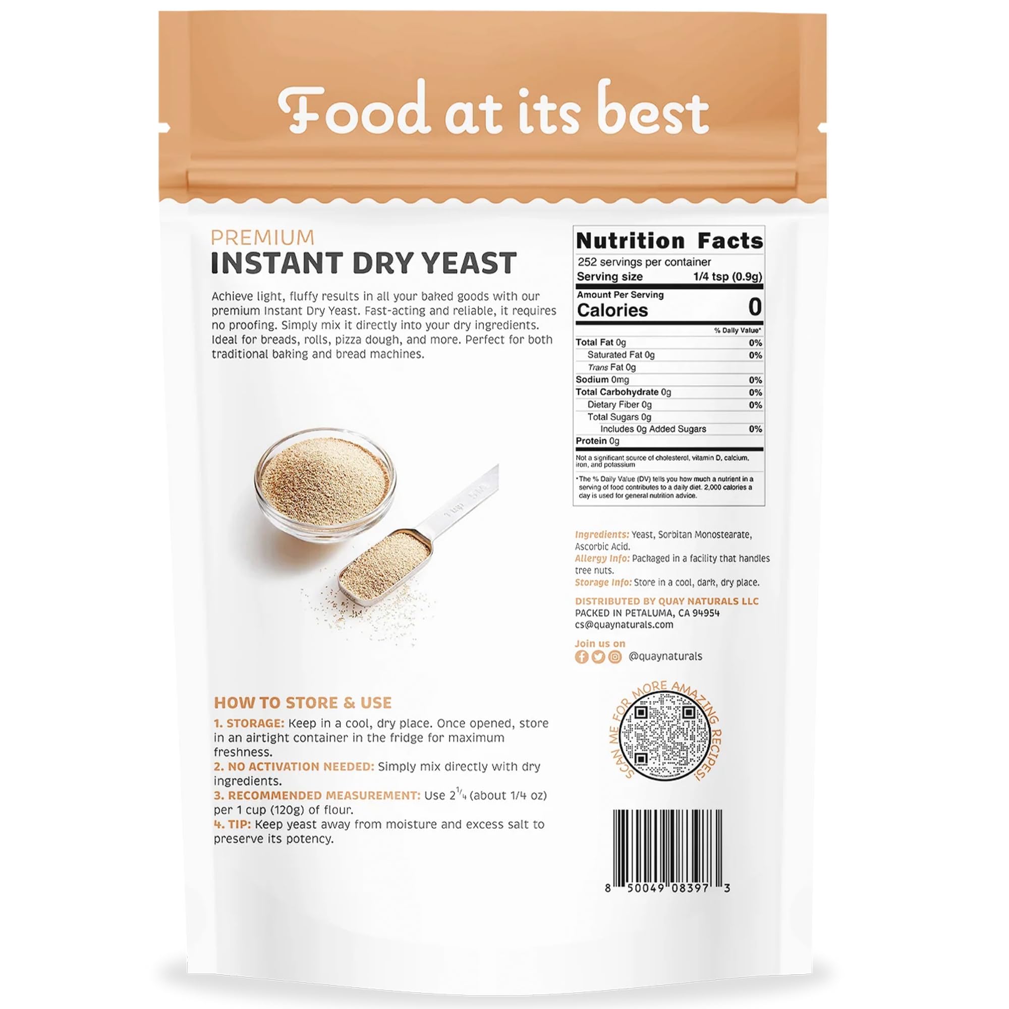 Quay Naturals Instant Dry Yeast dry-packet packaging for clean-label baking.