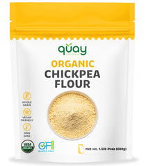 Quay Naturals Organic Chickpea Flour bag for gluten-free baking and grain-free cooking.
