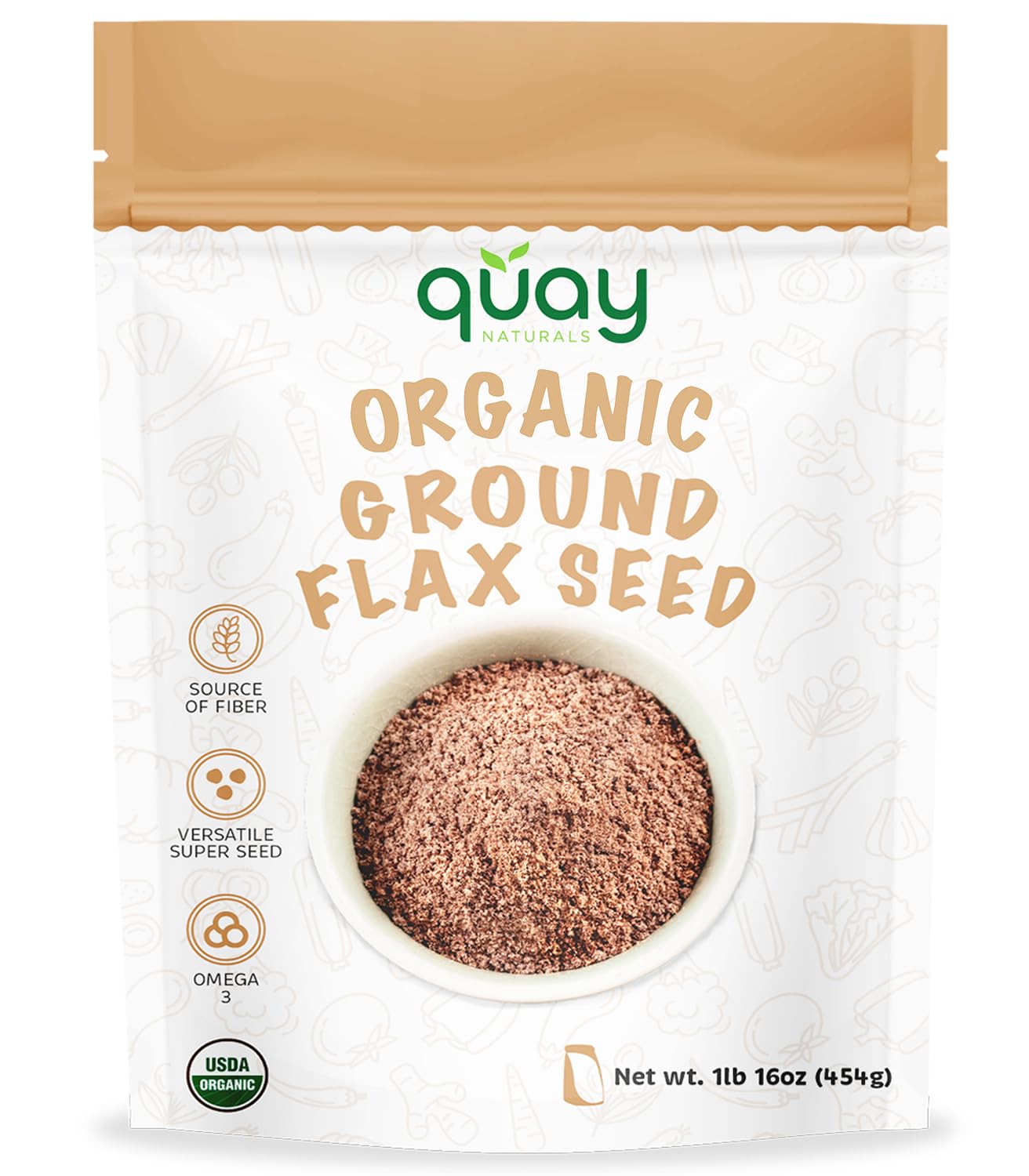 Quay Naturals organic ground flaxseed 1lb package for daily smoothies and baking