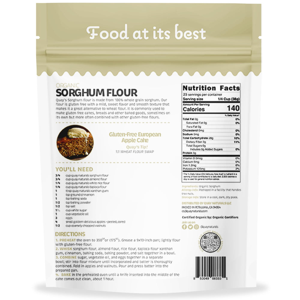 Quay Naturals sorghum flour being measured for gluten-free recipes.