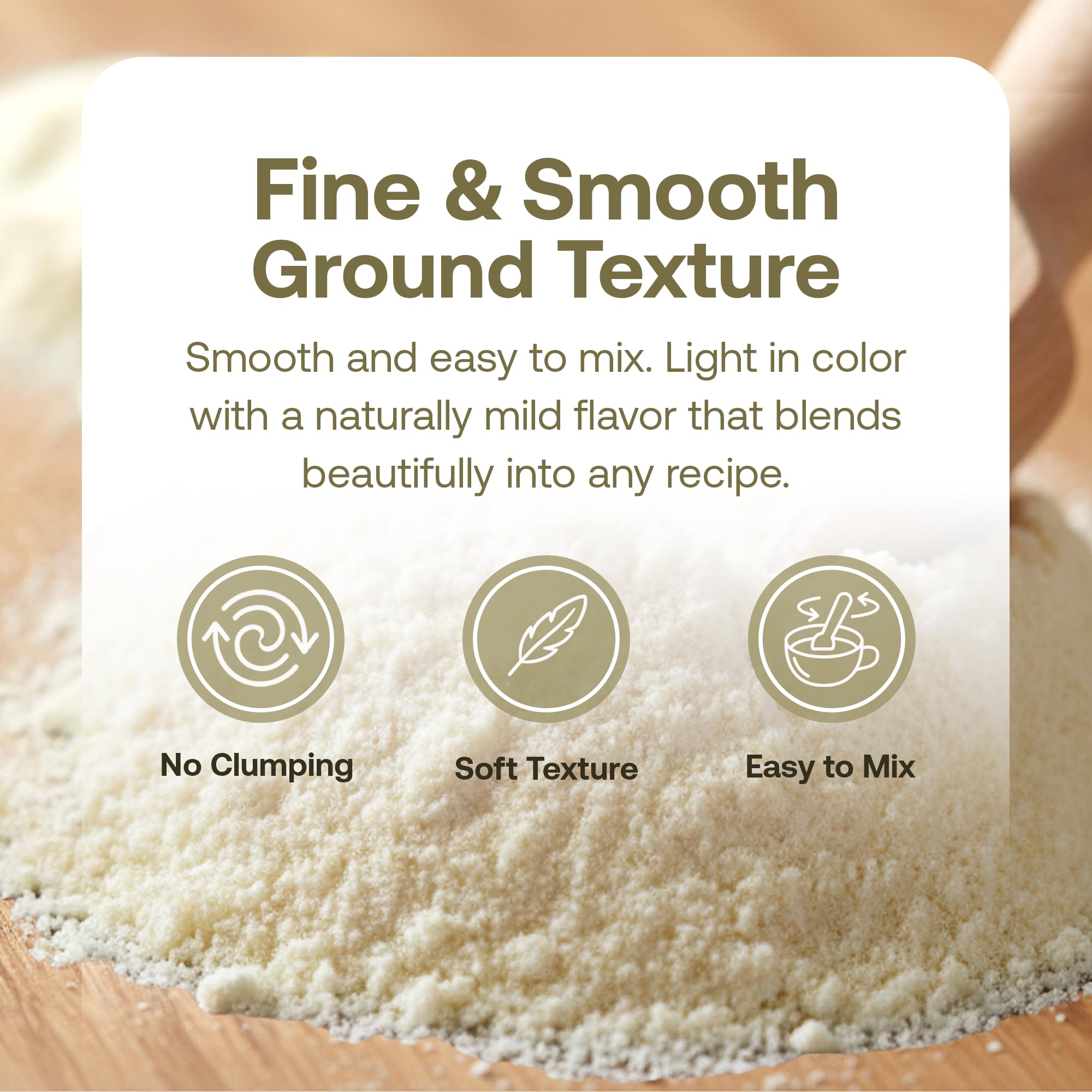 Quay Naturals stone-ground millet flour close-up reveals a fine, silky texture.