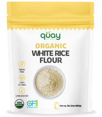 Quay Naturals white rice flour bag front showcases gluten-free baking base.
