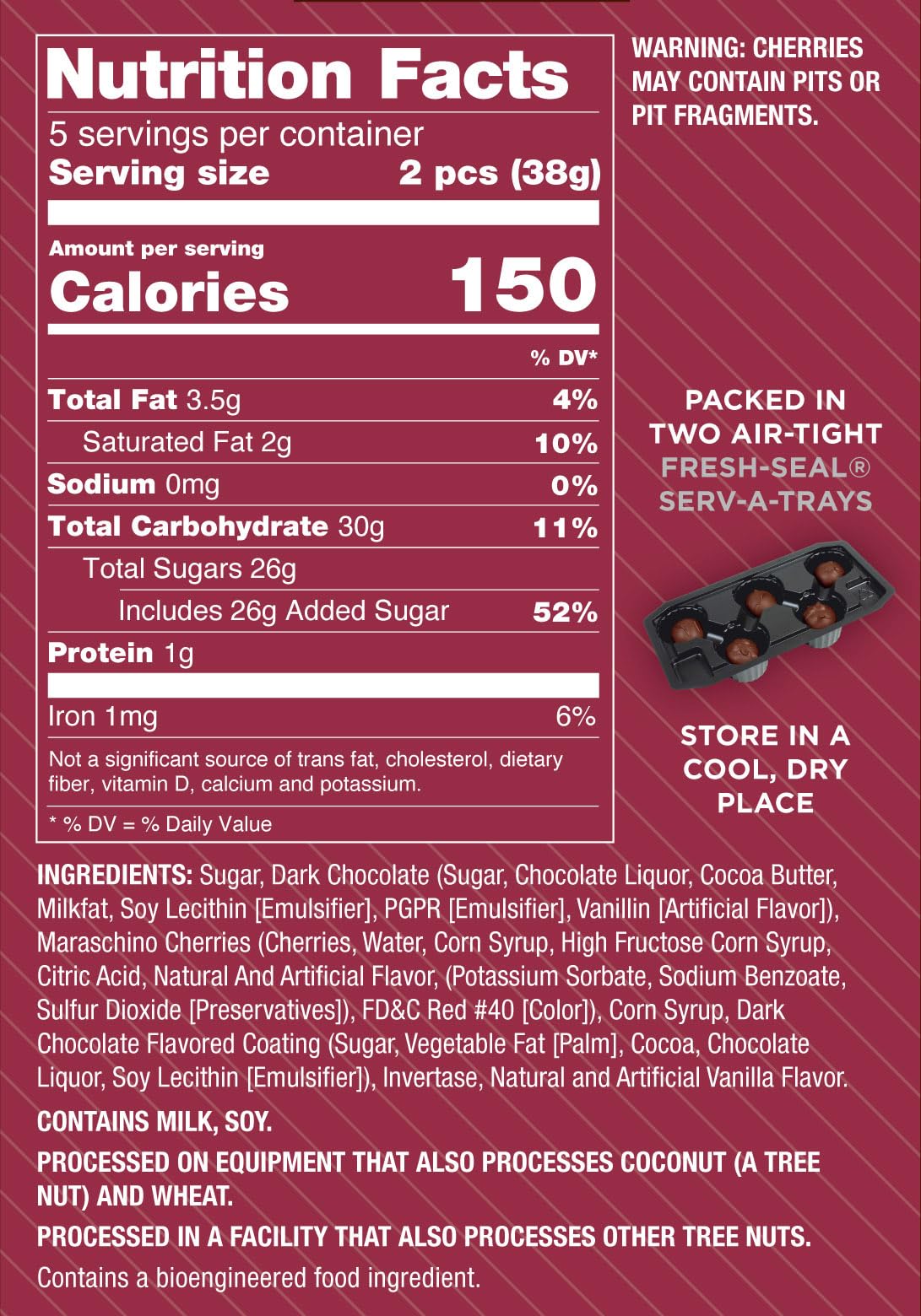 Queen Anne cordial cherries reveal a whole cherry centered in creamy filling for a luxurious bite.