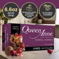 Queen Anne whole maraschino cherries inside the bite-size candy