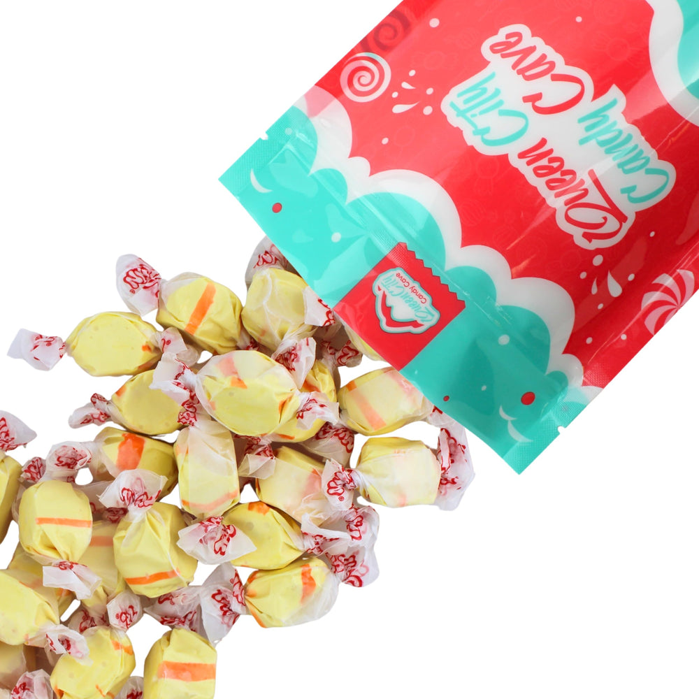 Queen City Candy Cave banana taffy wrappers for fresh, individual portions.