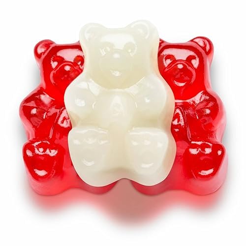 Queen City Candy Cave festive candy buffet display with red and white gummies