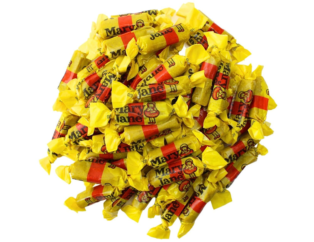 Mary Jane chewy peanut butter taffy snack for holiday gifting.