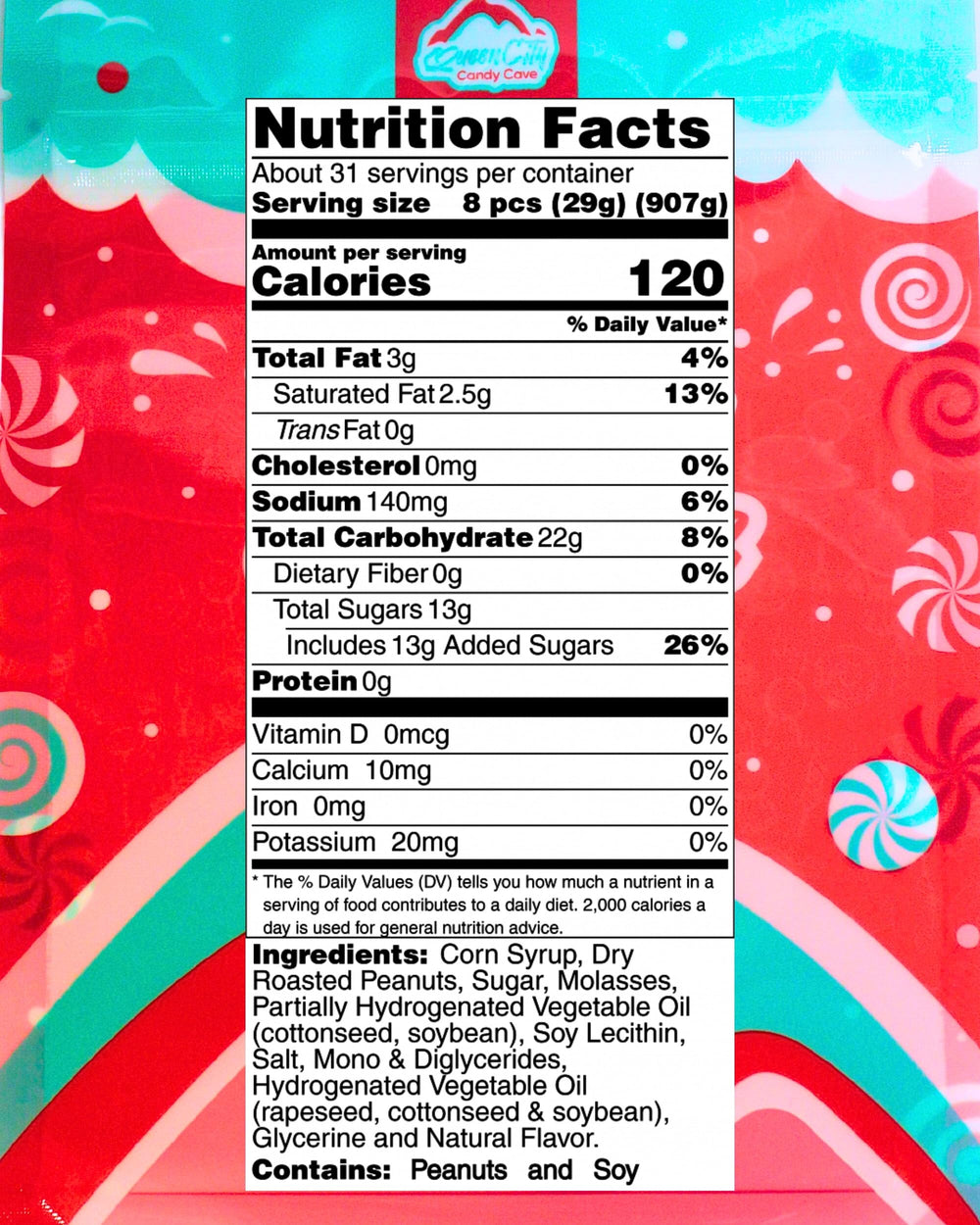 Queen City Candy Cave Mary Jane close-up, nostalgic peanut butter molasses taffy, great for sharing.