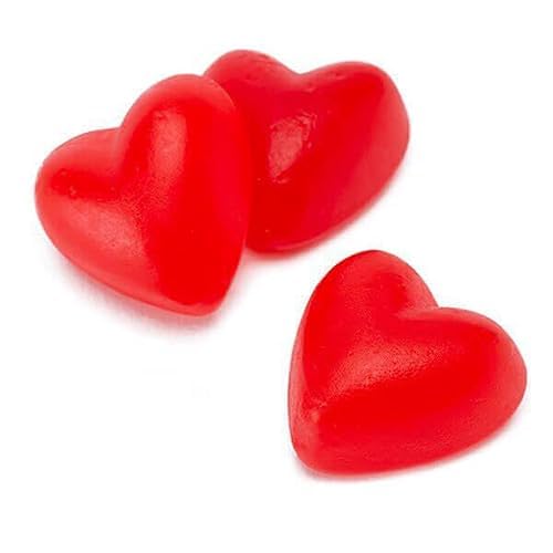 Valentine party bowl with bright red Cherry JuJu gummy hearts