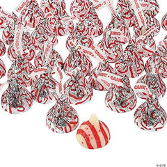 QUEEN JAX Candy Cane Kisses mint stripes close-up showing white chocolate coating.