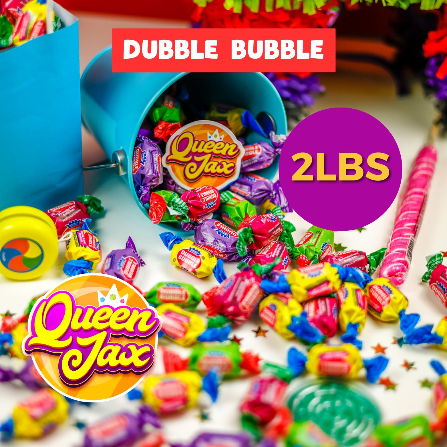 QUEEN JAX Dubble Bubble apple flavor pieces for nostalgic tasting.