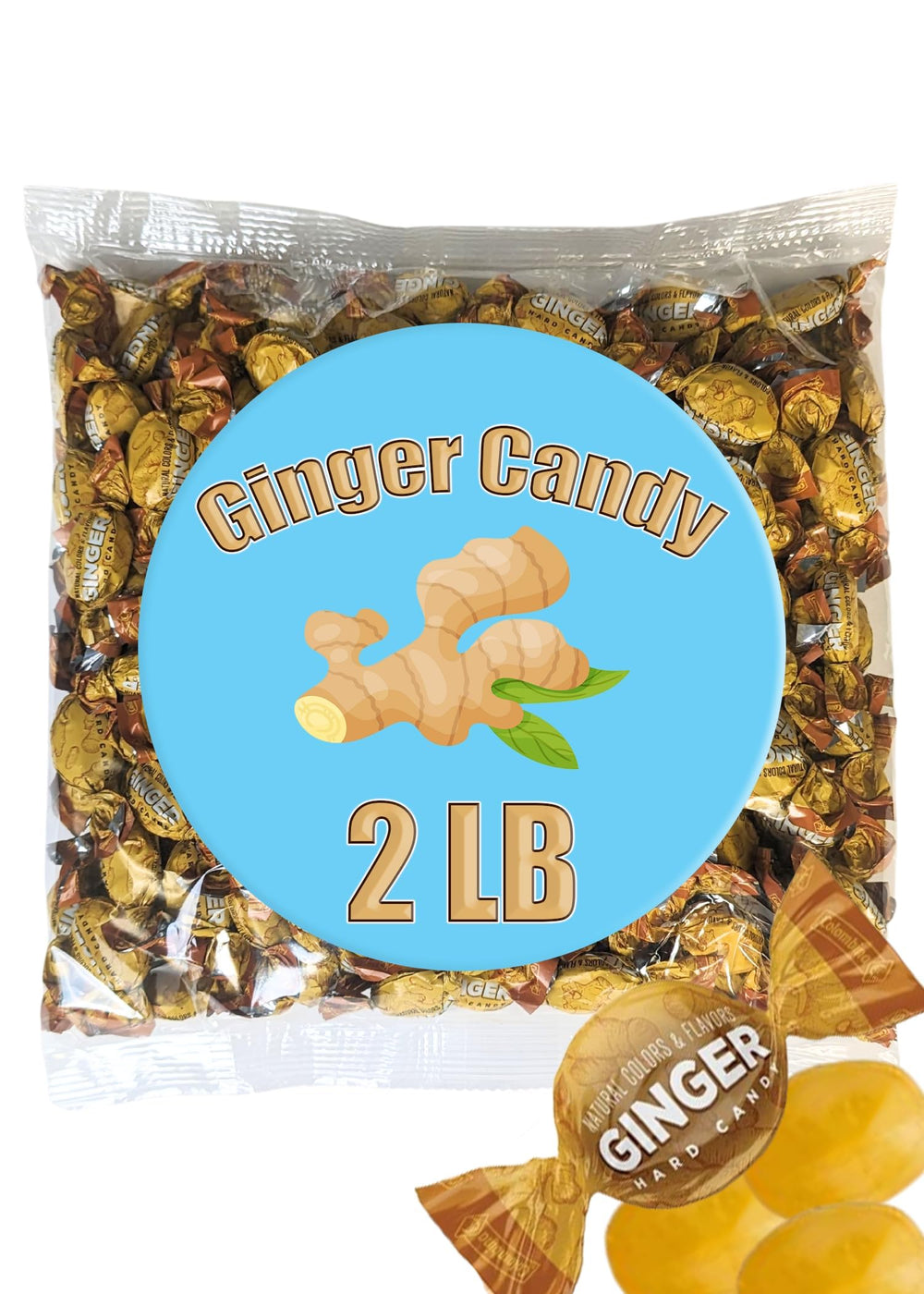 Queen Jax ginger candy bulk 2 lb in a resealable bag for easy snacking.