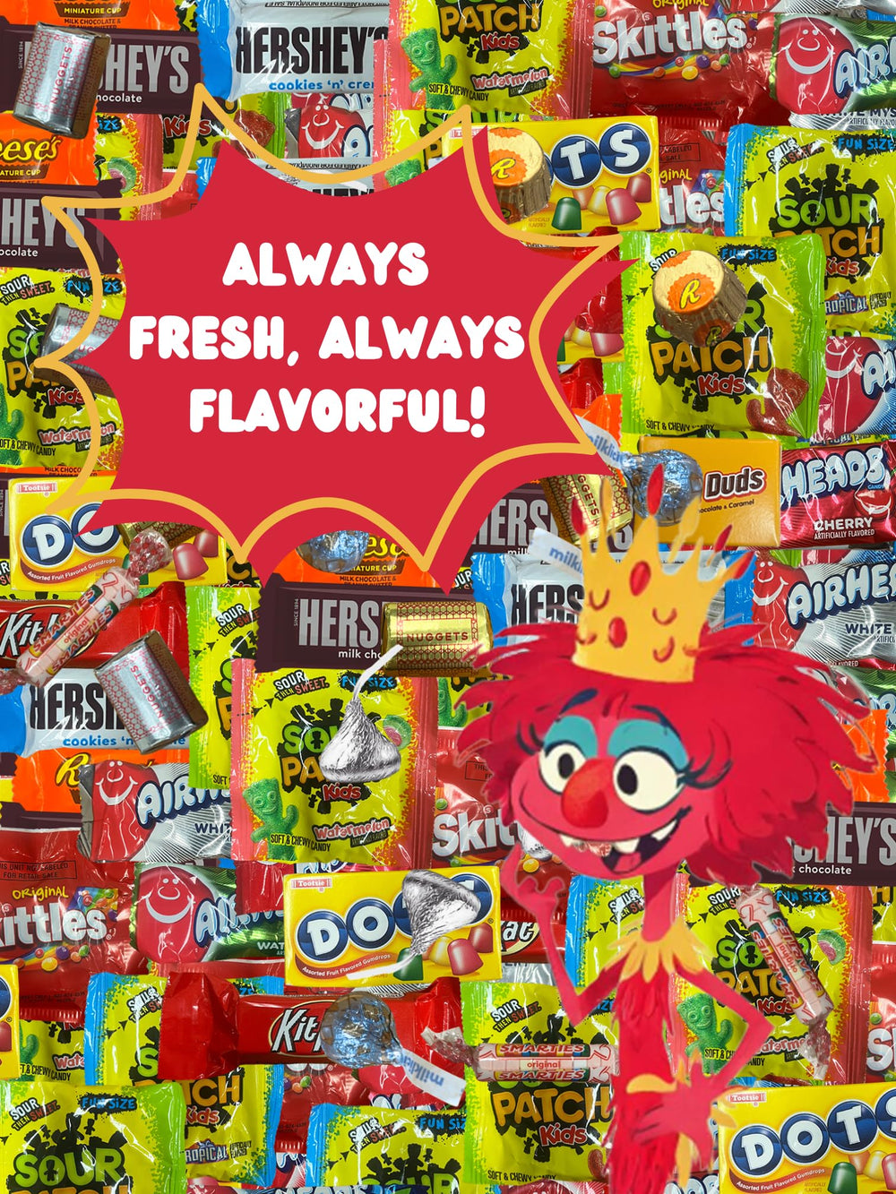 QUEEN JAX Assorted Candy Variety Pack - includes chocolate and sugar candies for snacking.