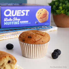 Quest Blueberry Muffins nutrition label showcases 10g protein per serving.