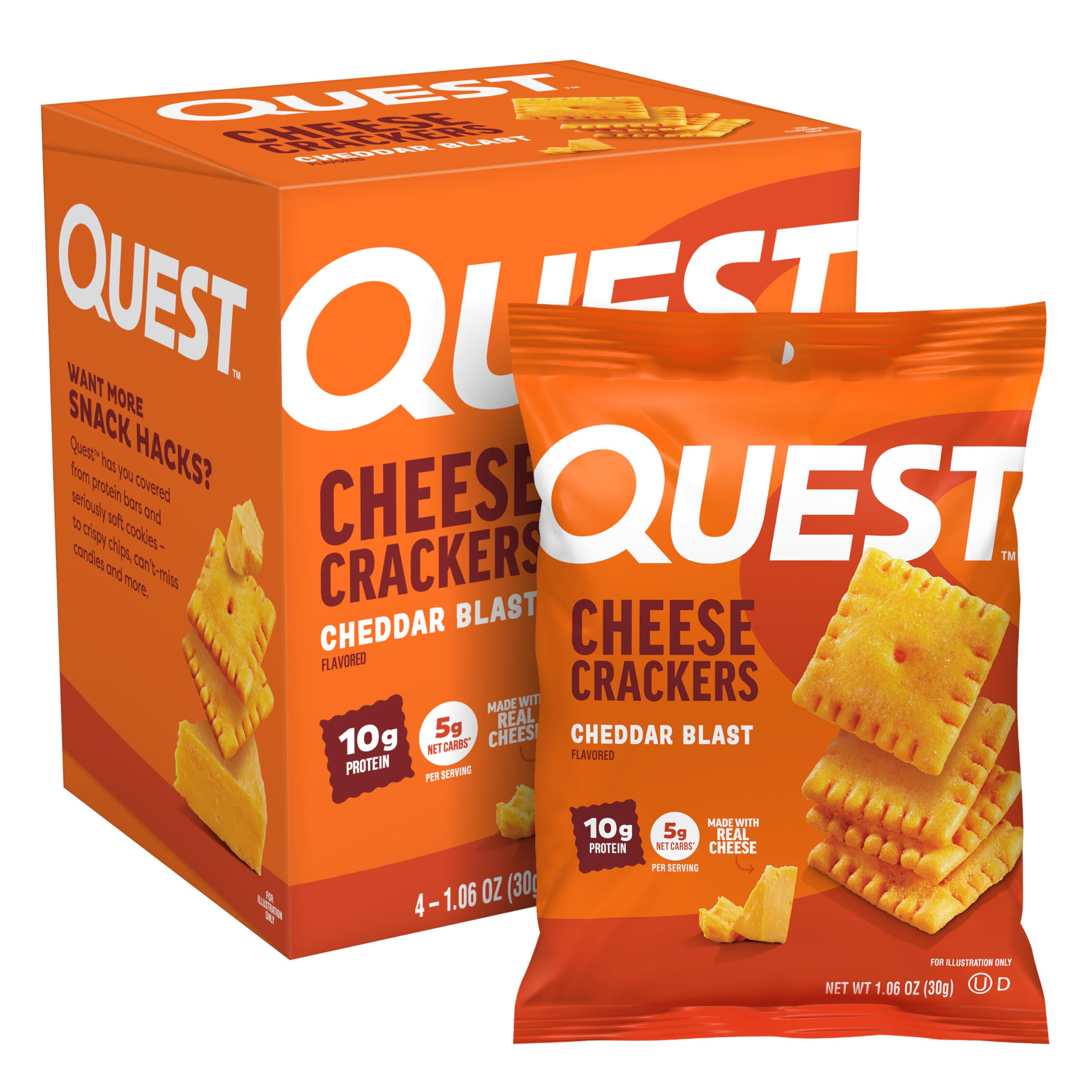 Quest Cheddar Blast cheese crackers in pack showcase bold flavor for on-the-go snacking.