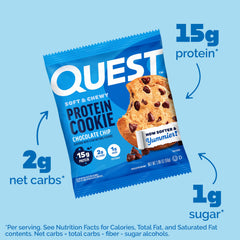 Close-up of Quest Chocolate Chip Protein Cookie chips and chocolate morsels