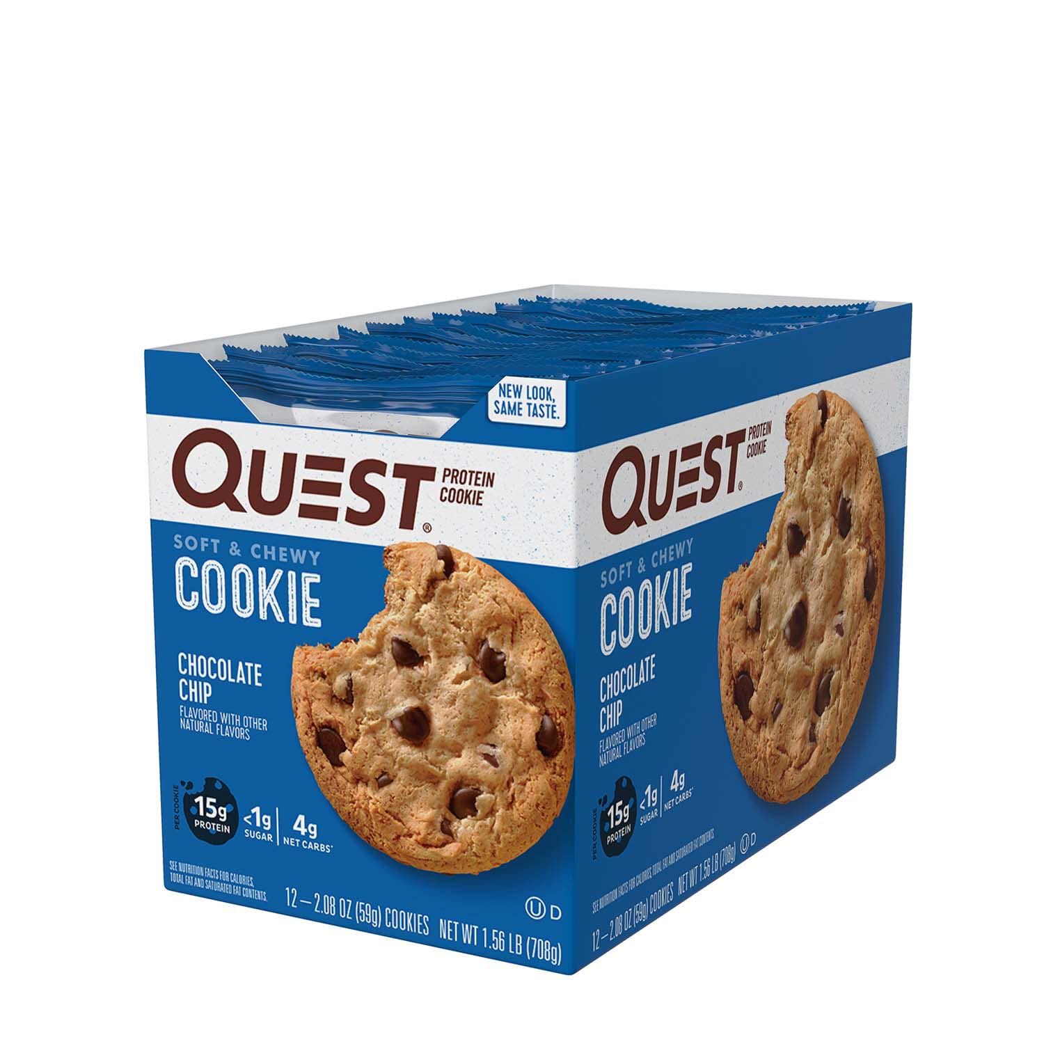 Ingredients panel on Quest Chocolate Chip Protein Cookie package
