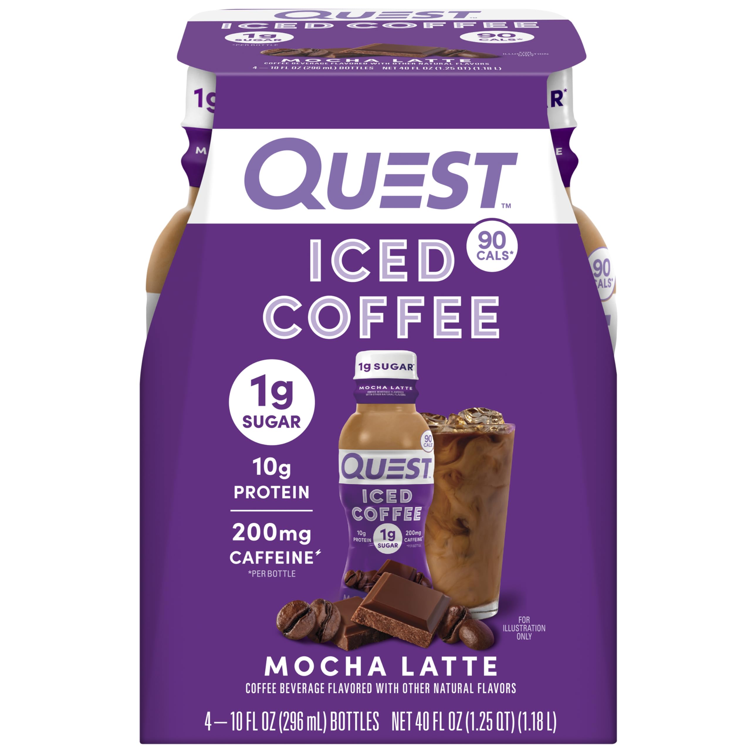 Quest Mocha Latte Iced Coffee bottle front view with rich mocha flavor and protein.