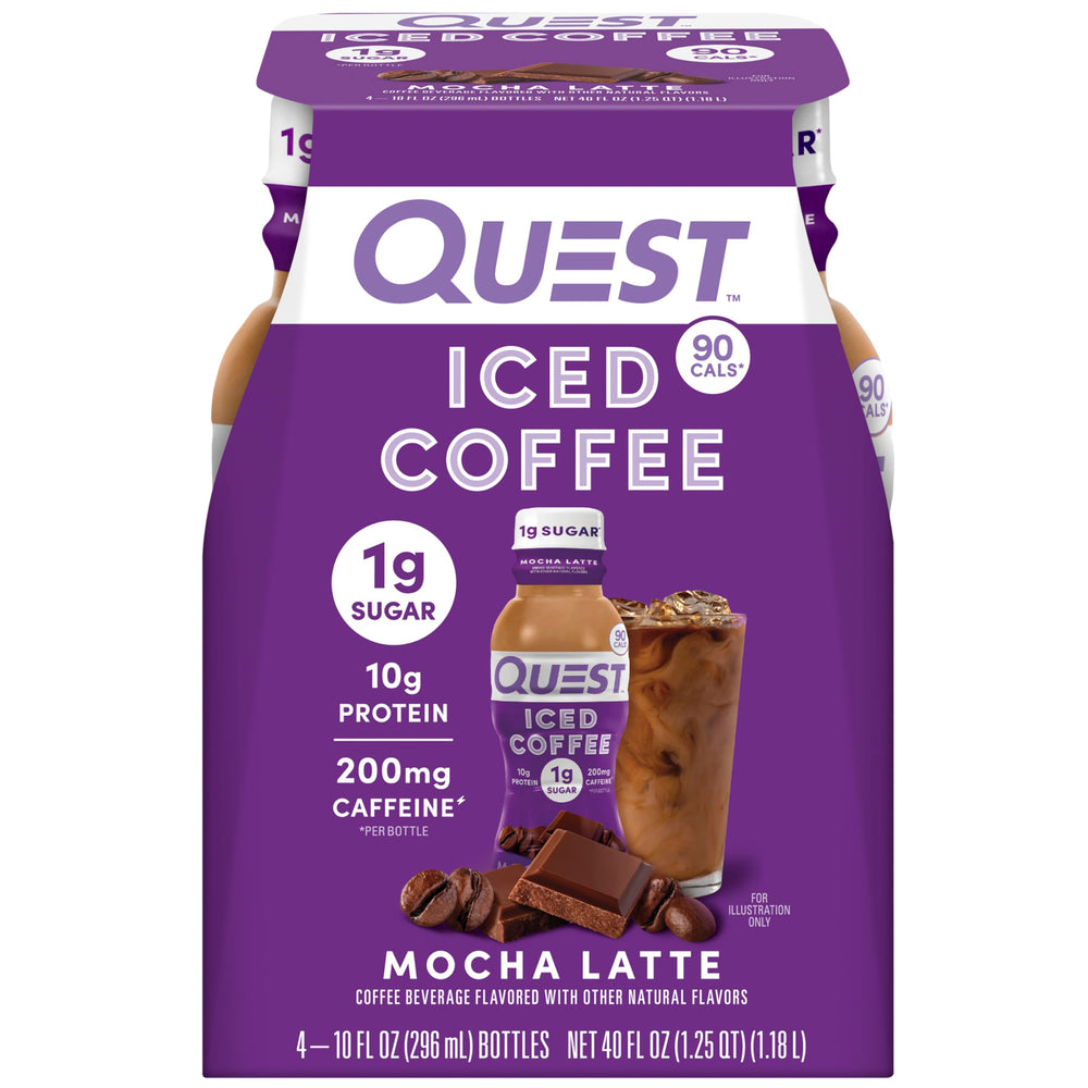 Quest Mocha Latte Iced Coffee bottle front view with rich mocha flavor and protein.