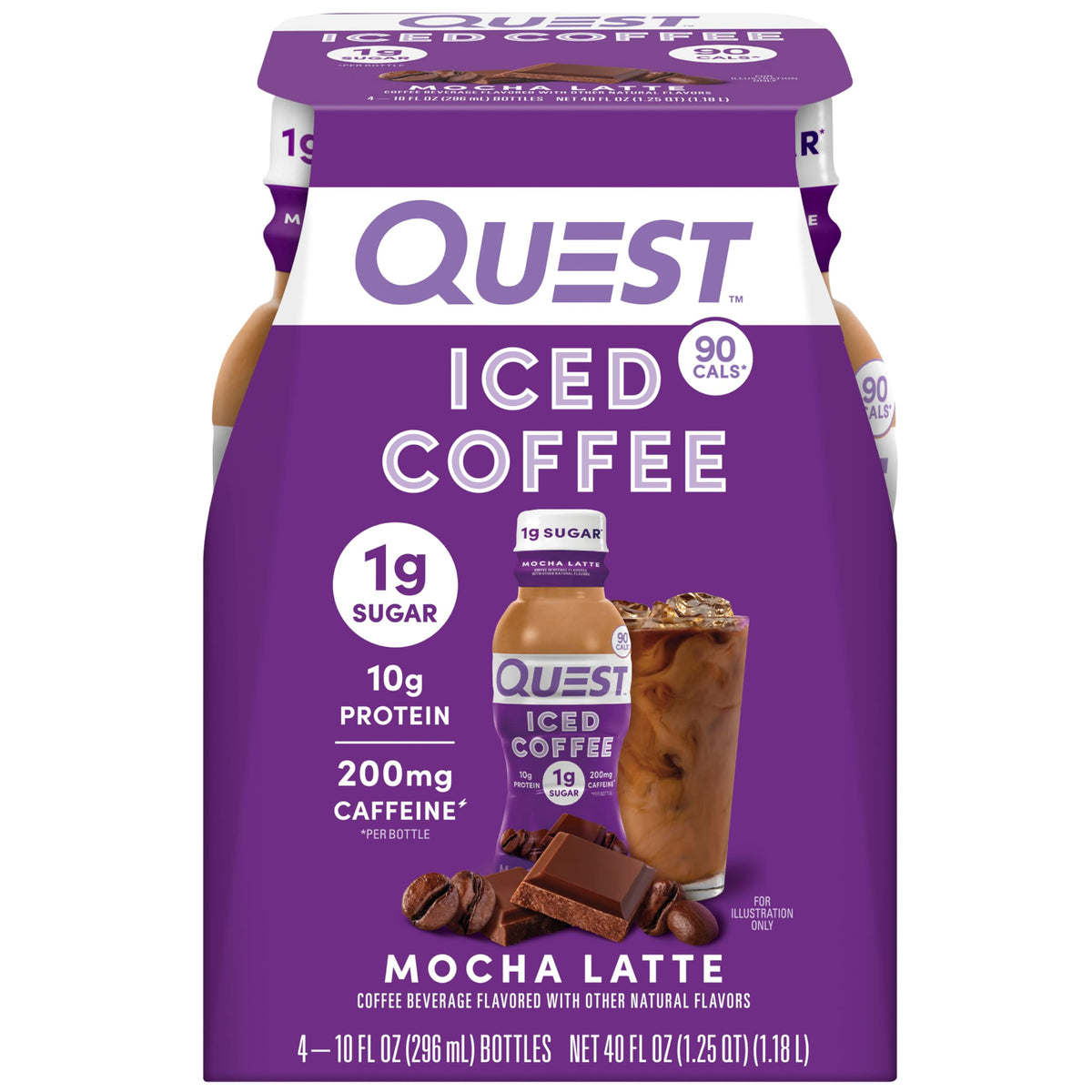 Quest Mocha Latte Iced Coffee bottle front view with rich mocha flavor and protein.