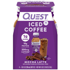 Quest Mocha Latte Iced Coffee bottle front view with rich mocha flavor and protein.