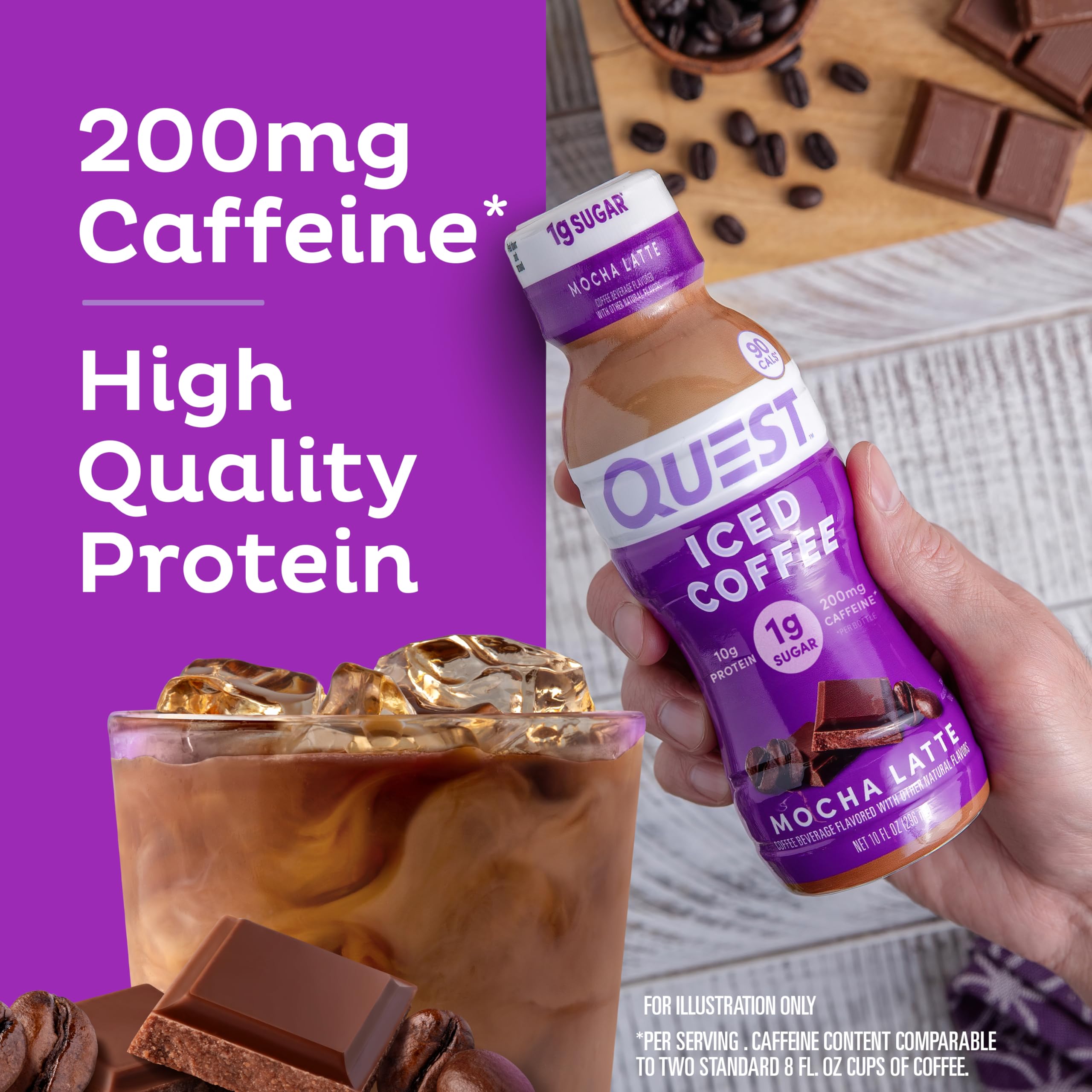 Quest Mocha Latte Iced Coffee in a backpack ready for travel.