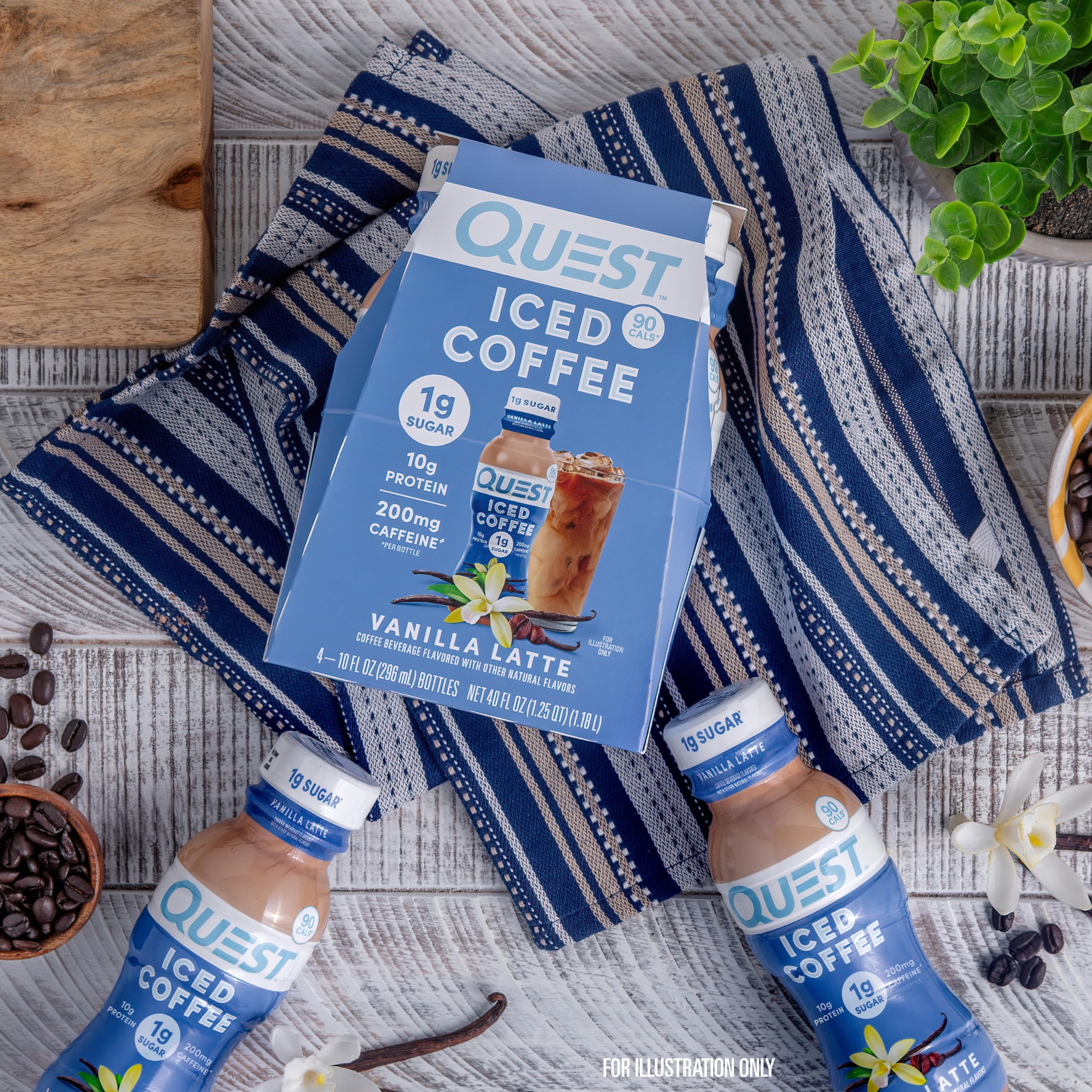 Quest Nutrition facts label close-up with calories and caffeine details.