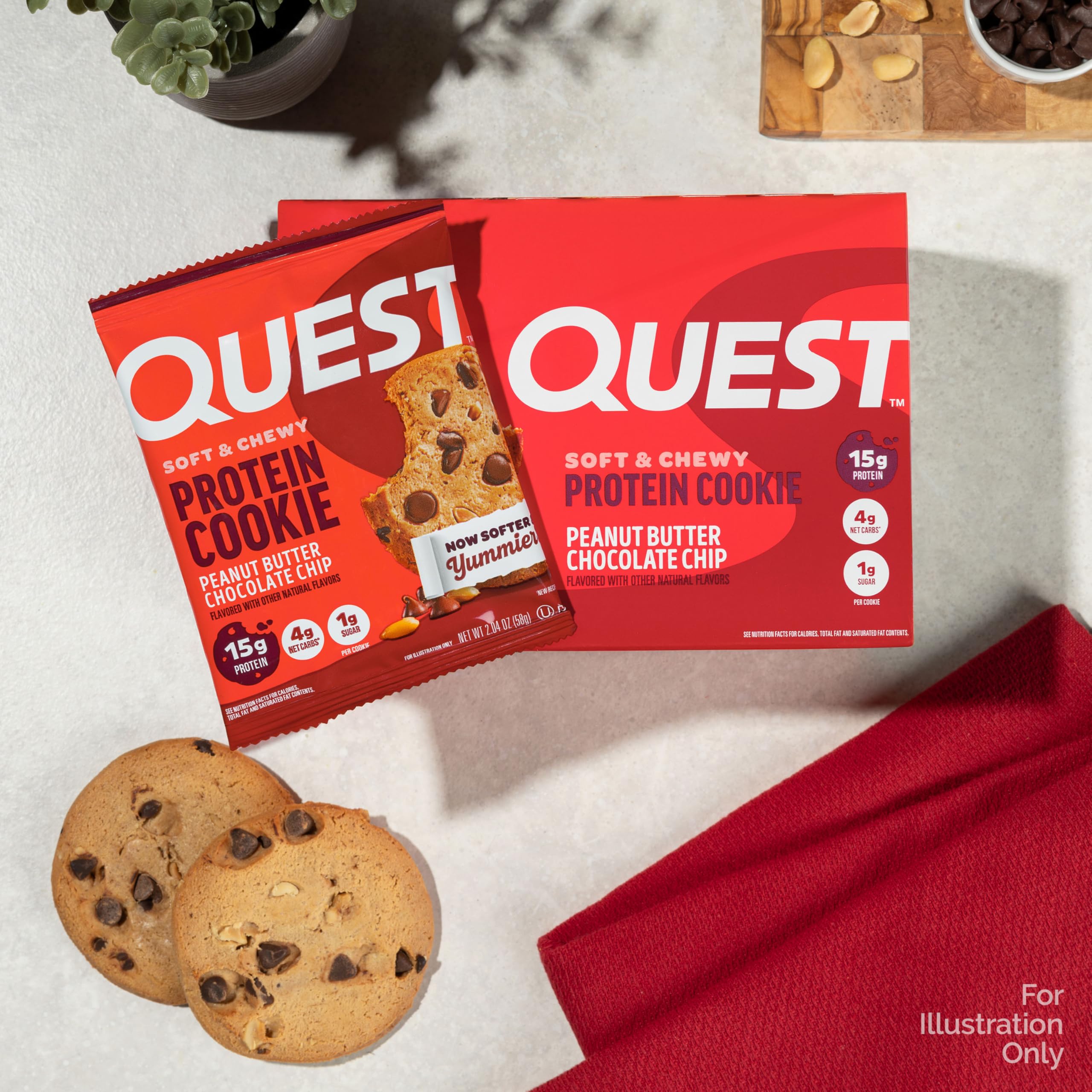 Nutrition facts panel of Quest Peanut Butter Chocolate Chip cookie.