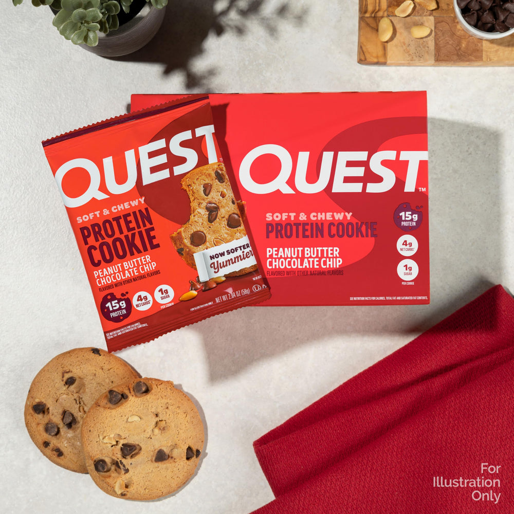 Nutrition facts panel of Quest Peanut Butter Chocolate Chip cookie.