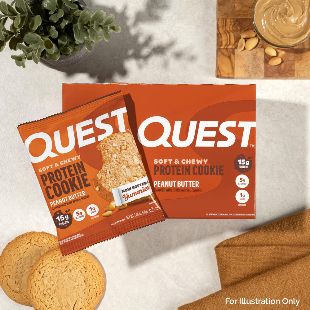 Quest Peanut Butter Protein Cookie desk snack ready for quick refuel