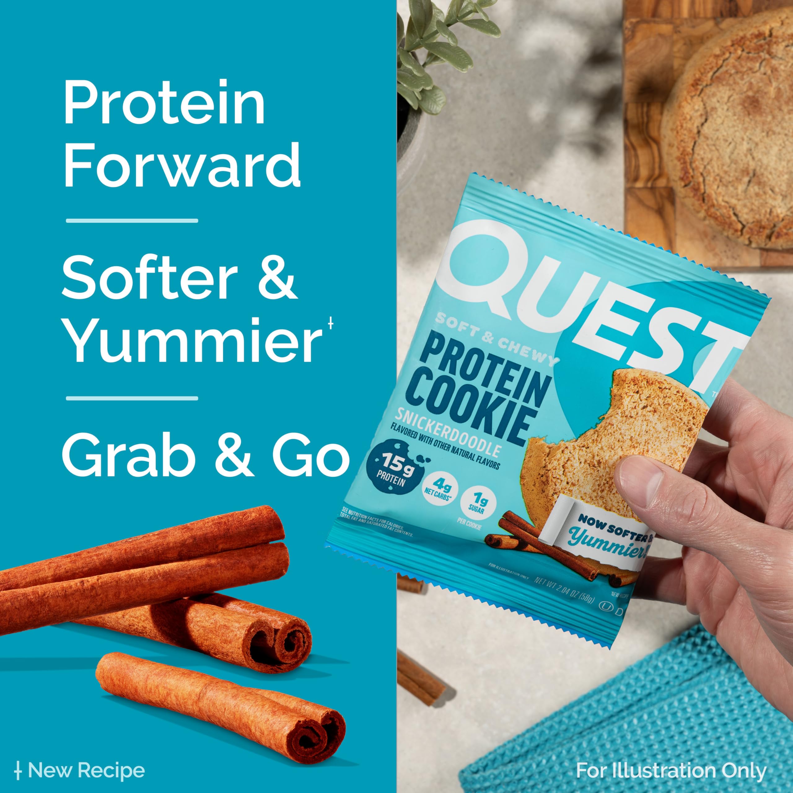 Quest Snickerdoodle protein cookie gym bag shot signals post-workout refuel potential.