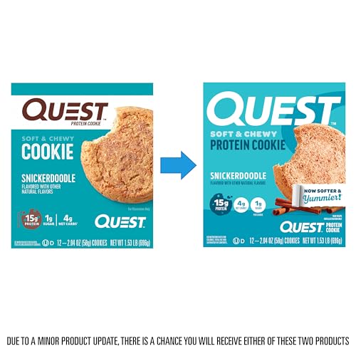 Quest Snickerdoodle protein cookie nutrition label emphasizes low sugar and net carbs.