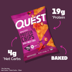 Baked-crisp Quest Nutrition tortilla chip delivering light crunch