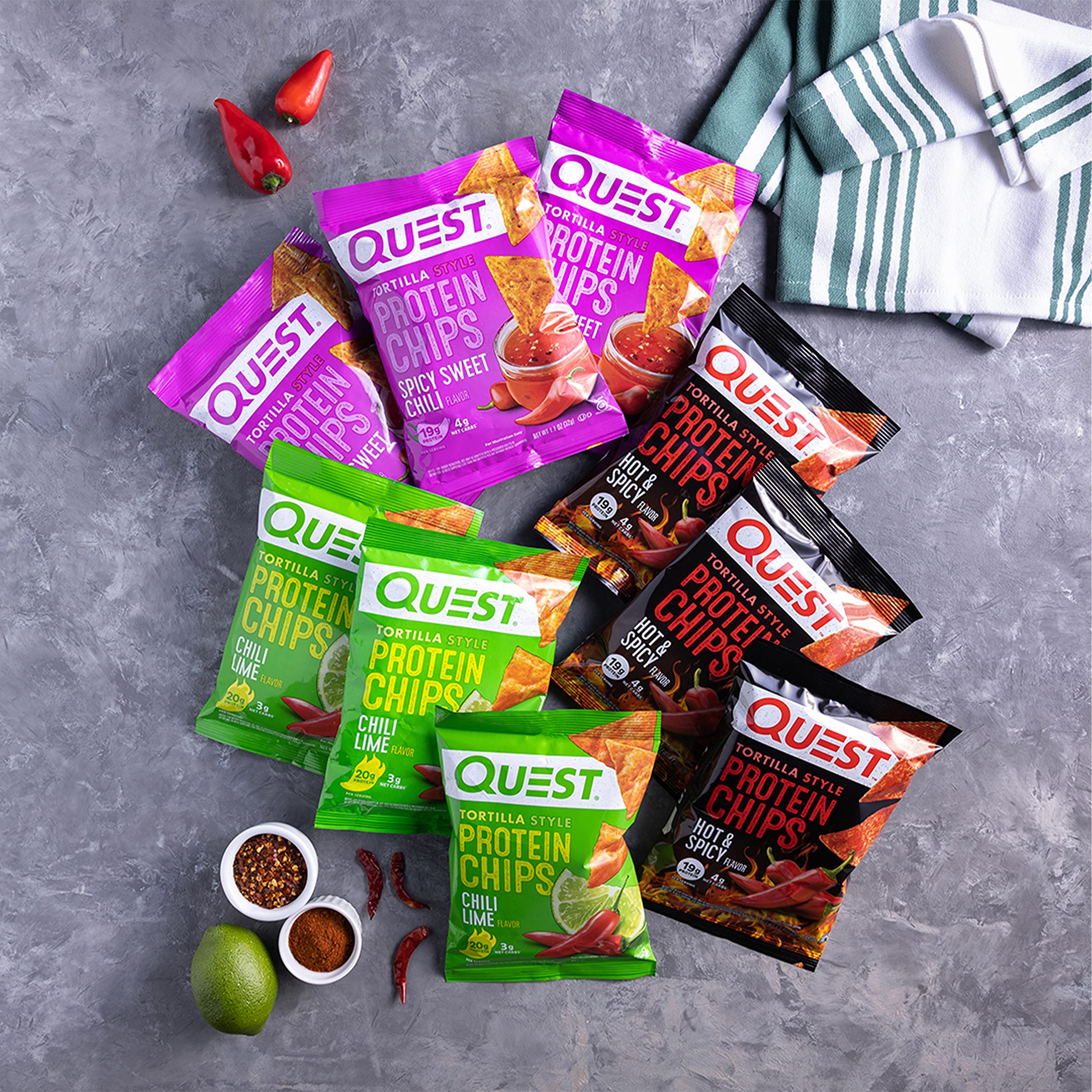 Quest tortilla-style protein chips baked crunch close-up image