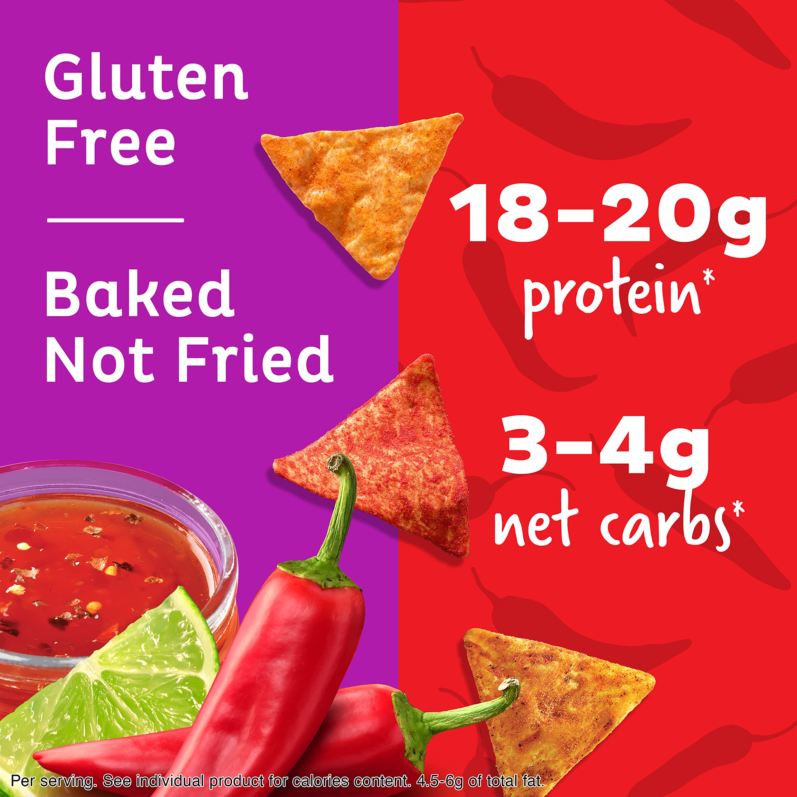 Quest tortilla-style protein chips spicy-sweet chili bag with nutrition panel
