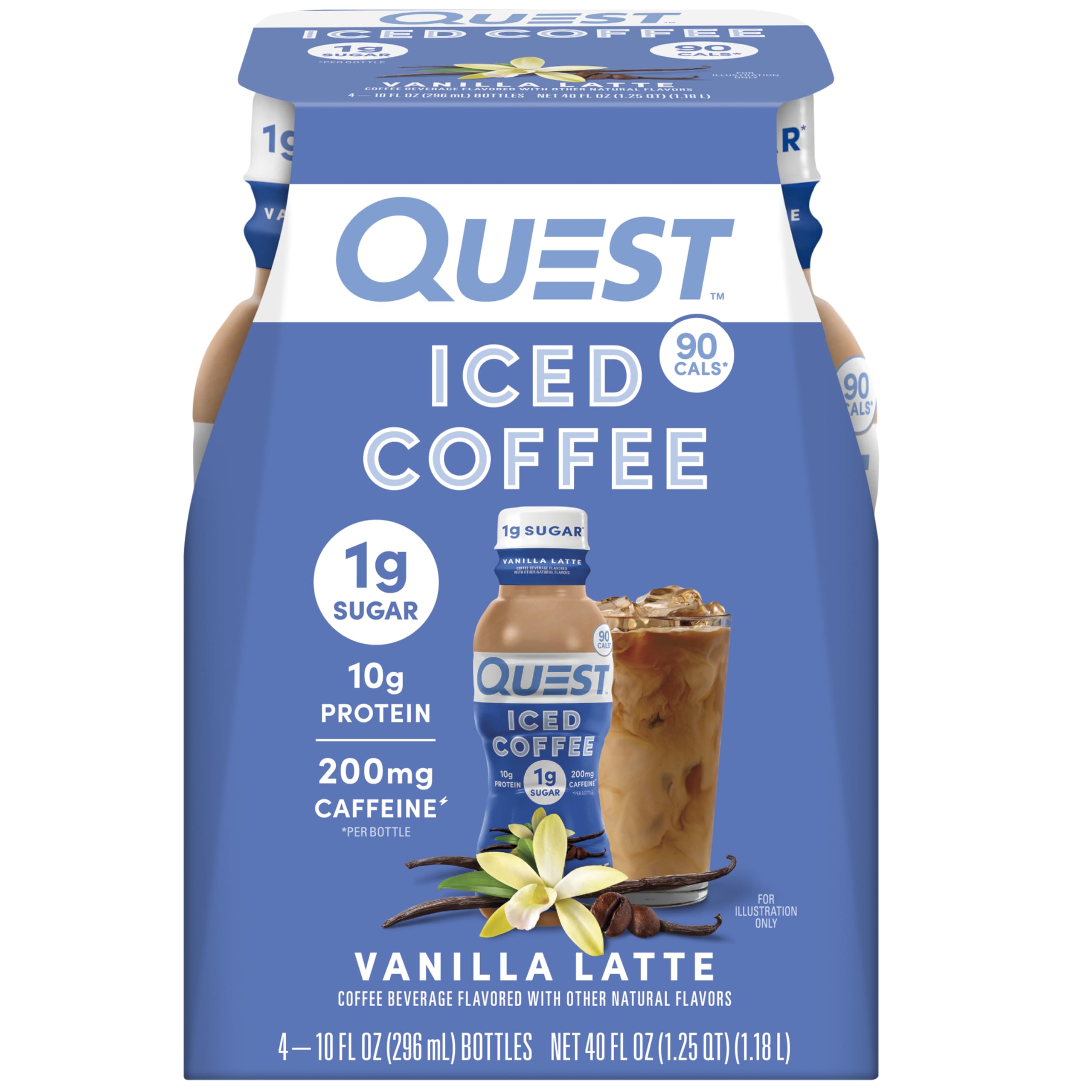 Quest Vanilla Latte Iced Coffee bottle for on-the-go energy and 10g protein per serving.