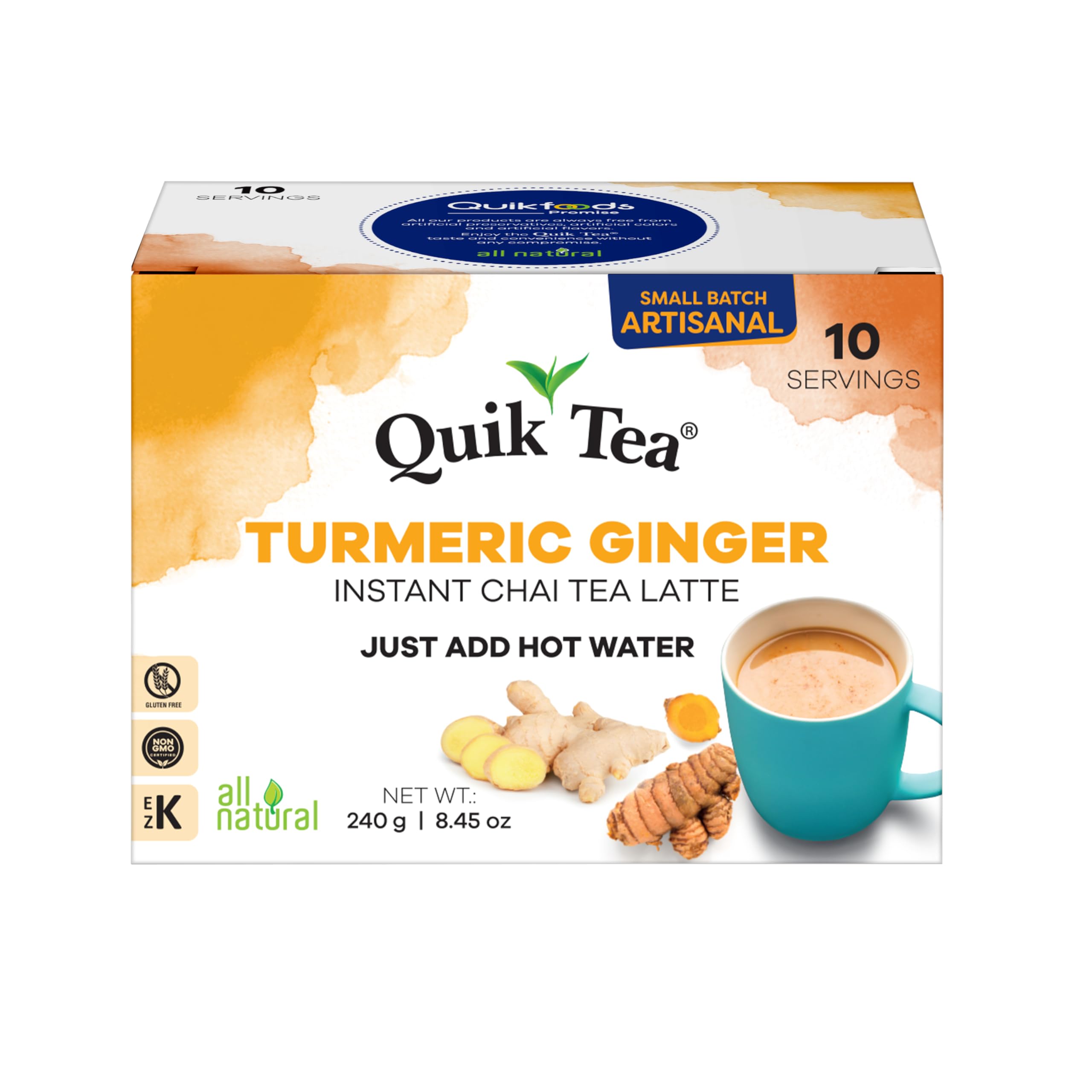 QuikTea turmeric ginger chai latte cup, warm glow for cozy evenings