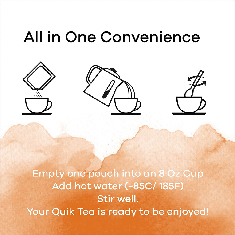 QuikTea turmeric ginger chai latte pack on shelf, easy to grab for a quick cup