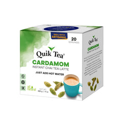 QuikTea Cardamom Chai Latte brew highlighting rich Assam and Darjeeling flavors