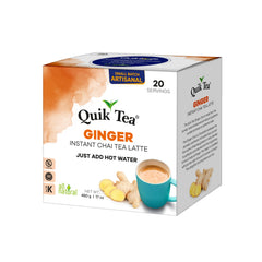 Steaming cup of Quik Tea Ginger Chai Latte ready at home.