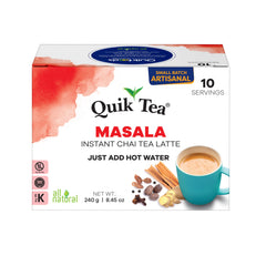 QuikTea Masala Chai packaging ready for a quick, cozy latte at home.