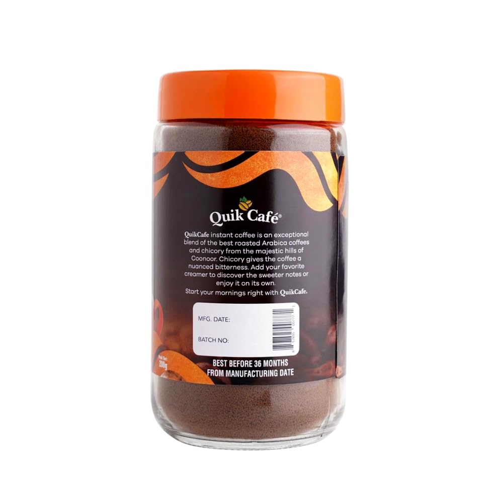 QuikCafé all-natural Arabica and chicory ingredients shown.