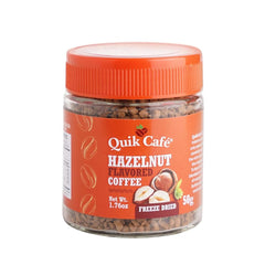 QuikCafé premium instant hazelnut coffee in a jar, quick, rich flavor at home