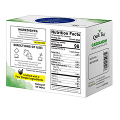 QuikTea Cardamom Instant Chai Latte box on counter for quick comfort