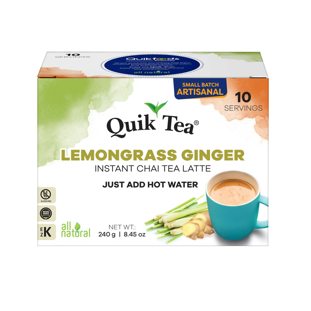 QuikTea lemongrass ginger chai latte pouch for a quick, comforting cup.