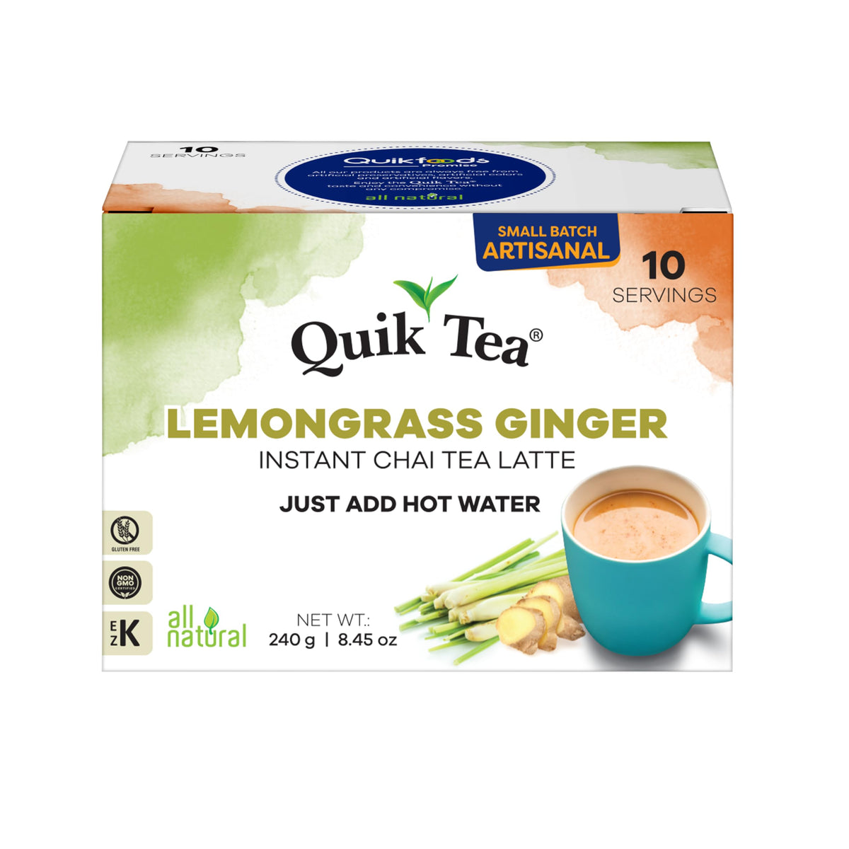 QuikTea lemongrass ginger chai latte pouch for a quick, comforting cup.